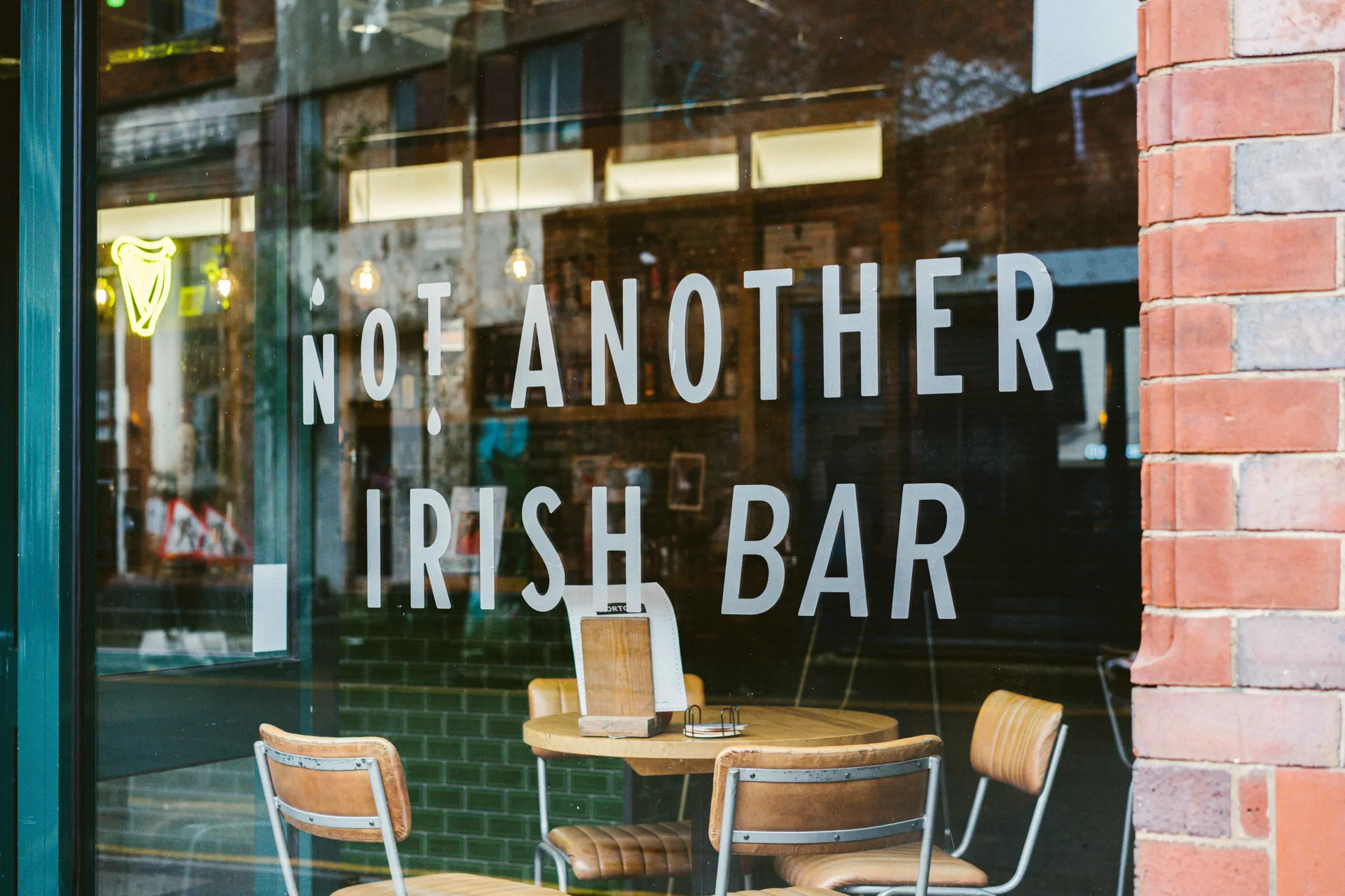 Interior architectural detail of Nortons Digbeth with Not Another Irish Bar signage