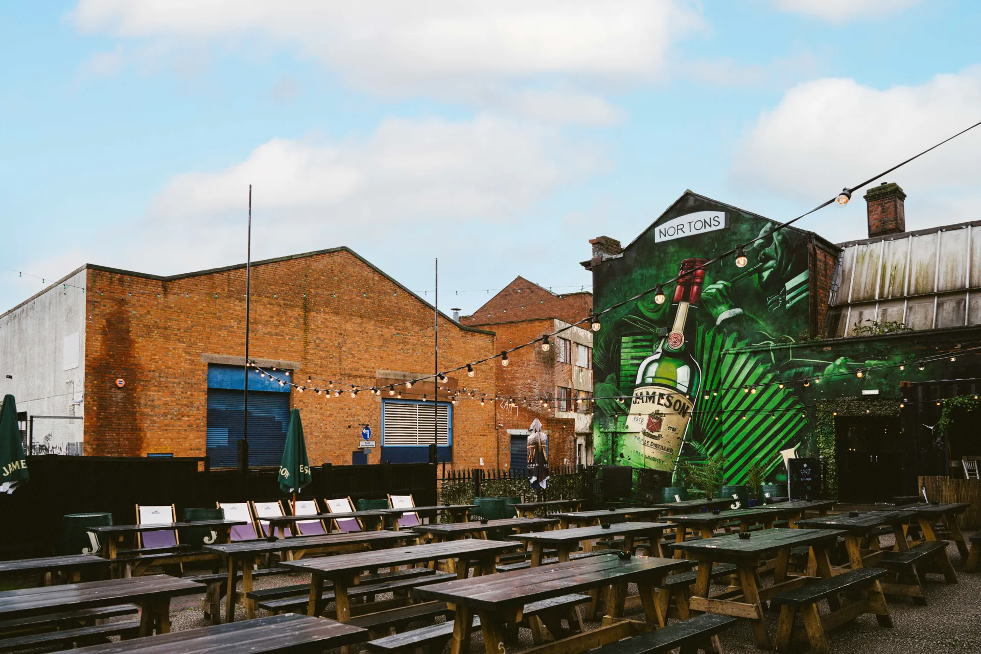 Nortons Digbeth courtyard beer garden and hand-painted Jameson mural