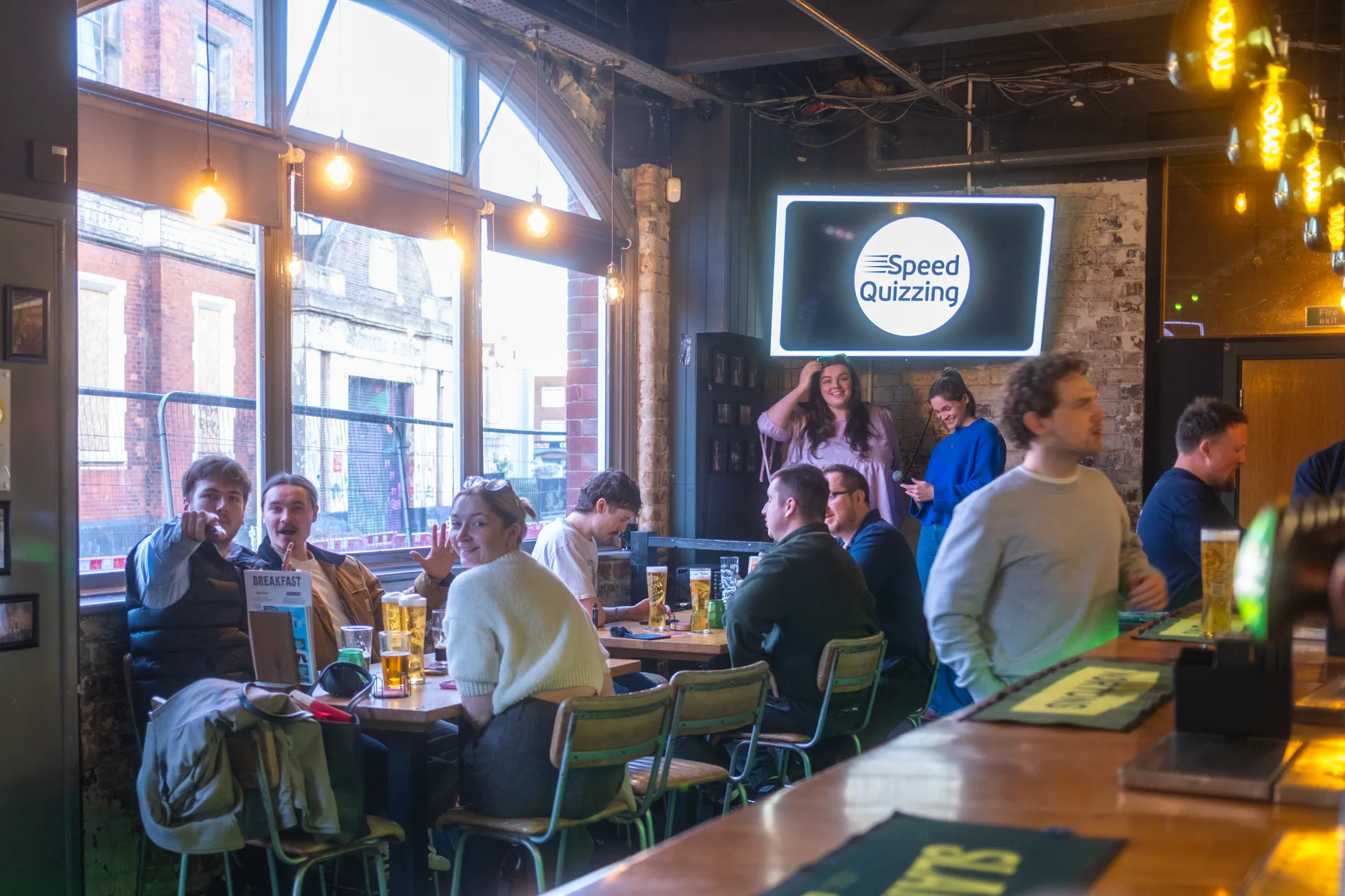 Authentic Irish pub atmosphere with pints of Guinness stout